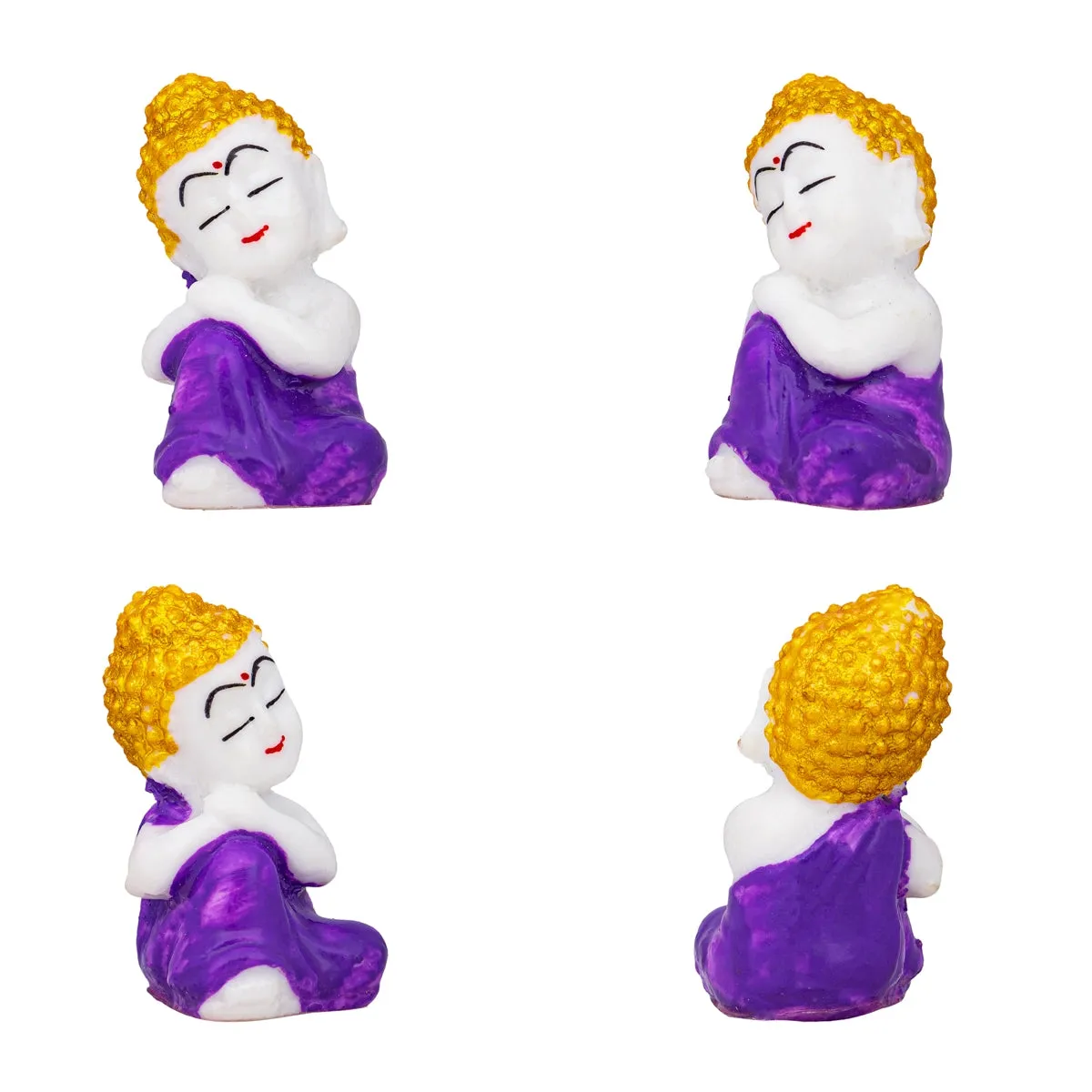 Baby Buddha Statue Set - 2 x 1 Inches | 4 Pcs/ Marble Dust Murti/ Sitting Buddha Murti for Home