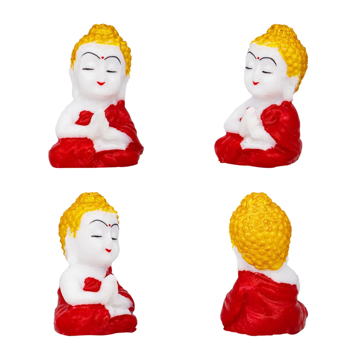 Baby Buddha Statue Set - 2 x 1 Inches | 4 Pcs/ Marble Dust Murti/ Sitting Buddha Murti for Home