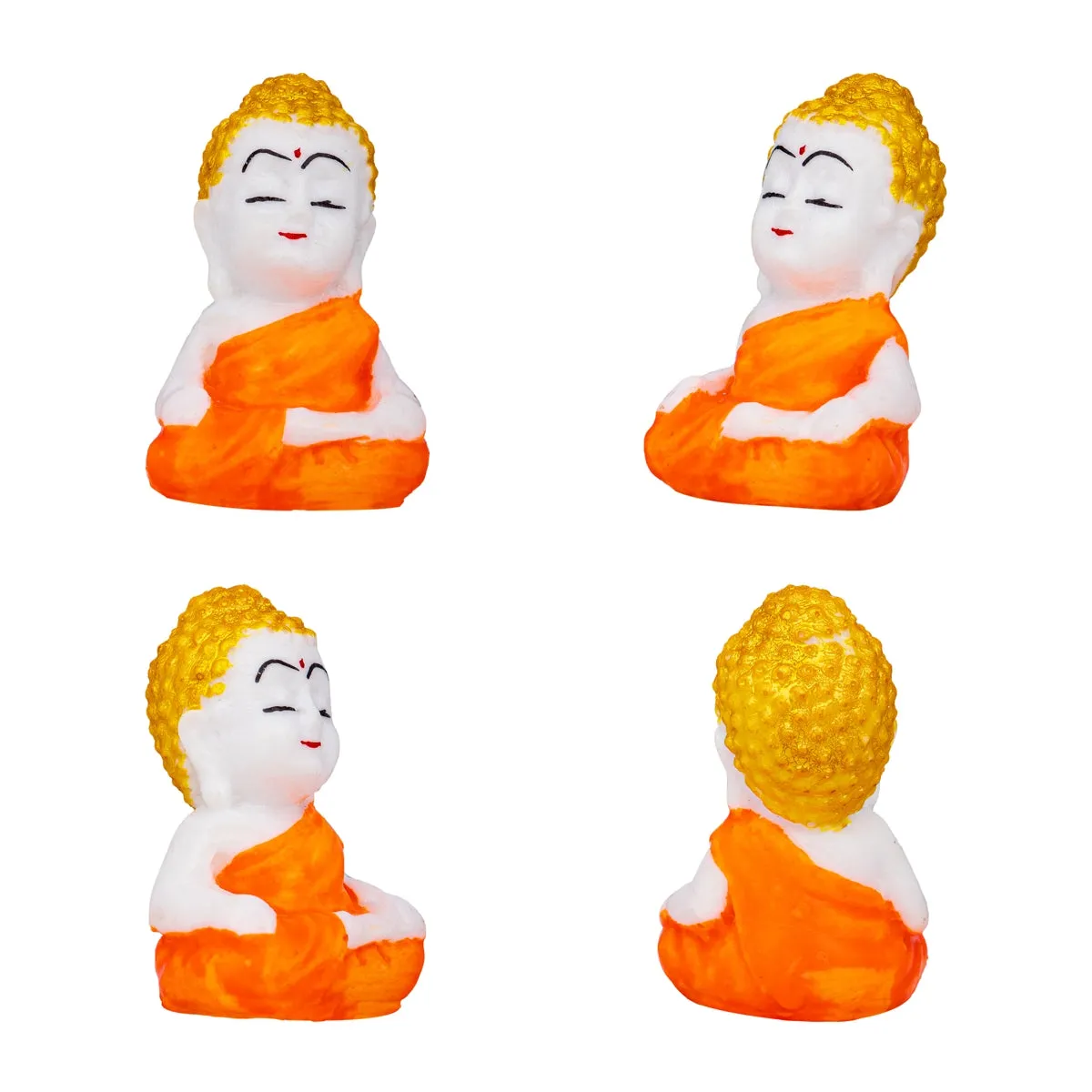 Baby Buddha Statue Set - 2 x 1 Inches | 4 Pcs/ Marble Dust Murti/ Sitting Buddha Murti for Home
