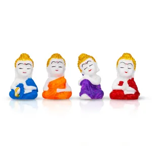 Baby Buddha Statue Set - 2 x 1 Inches | 4 Pcs/ Marble Dust Murti/ Sitting Buddha Murti for Home