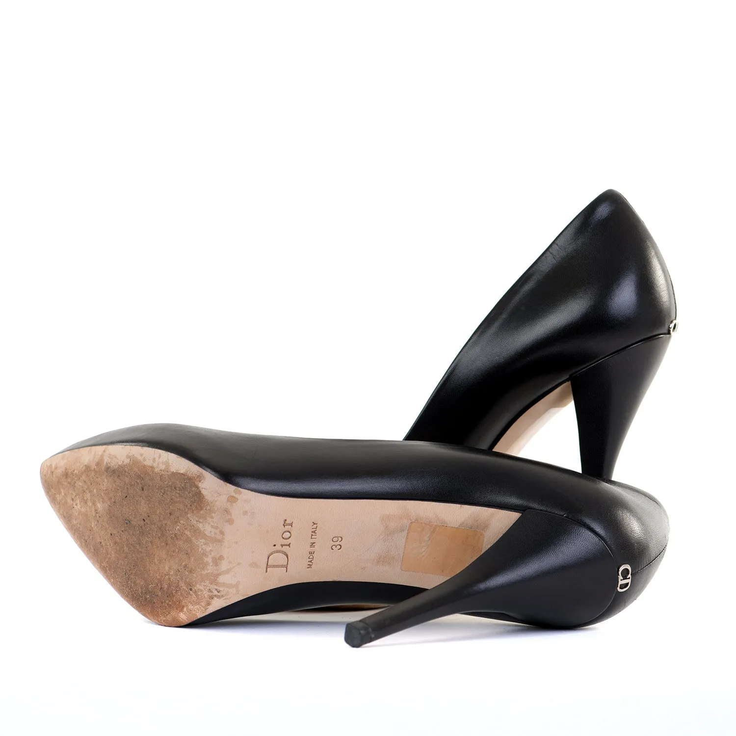 Black Leather Pointed Courts