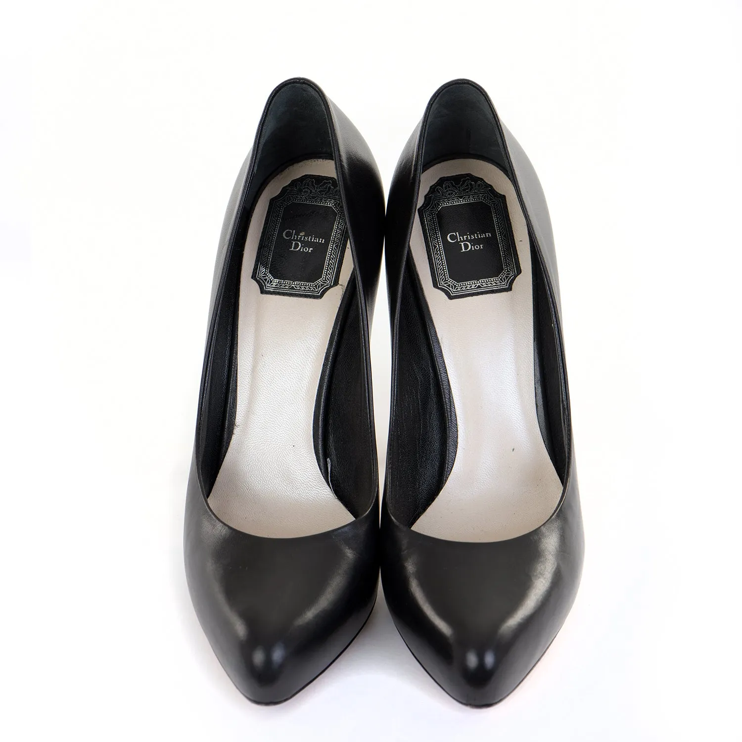 Black Leather Pointed Courts