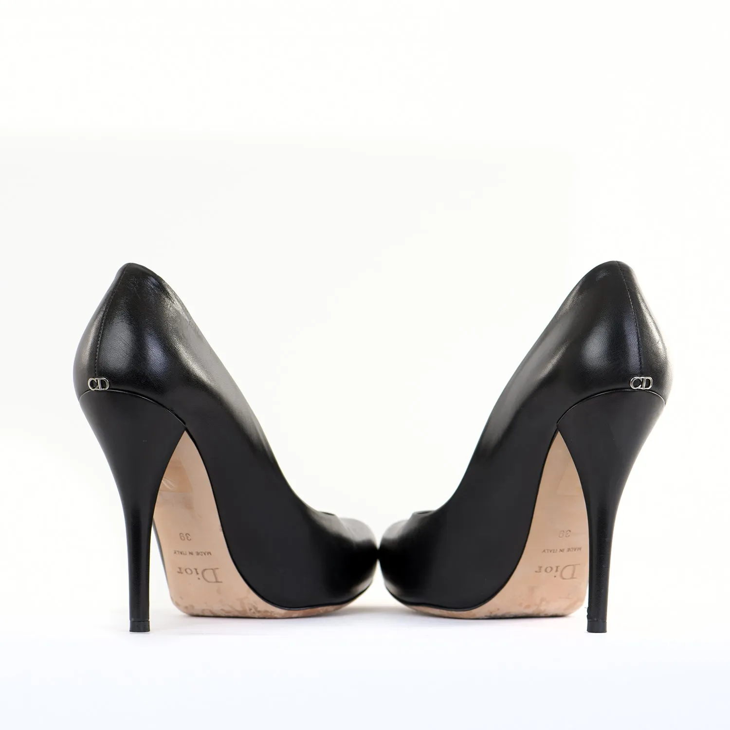 Black Leather Pointed Courts