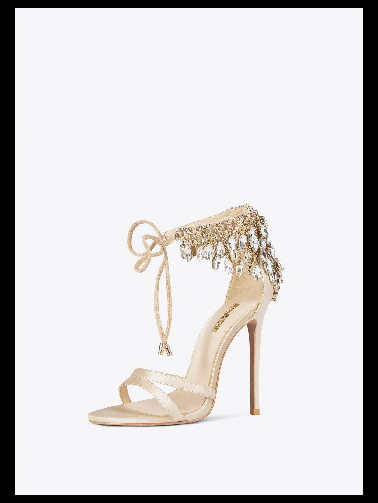 Champagne crystal drop open-toe lace-up dress high-heel sandals shoes - Imia