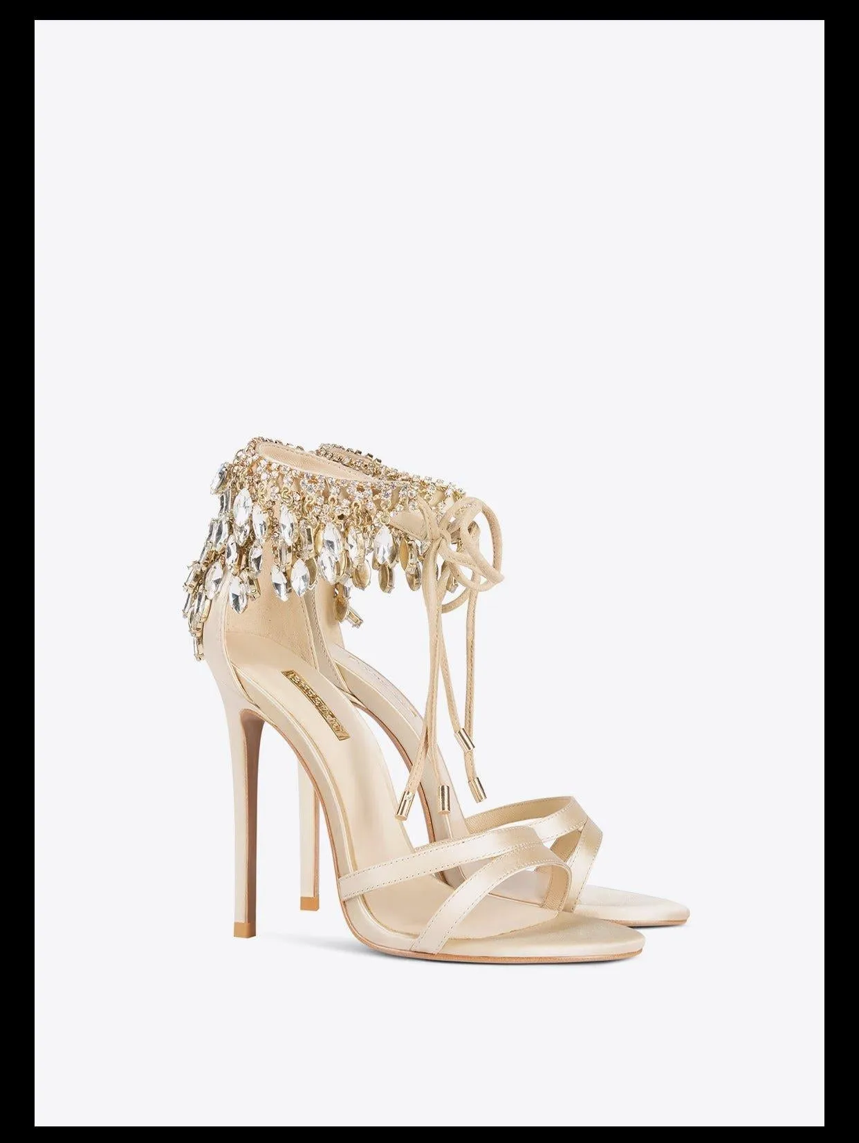Champagne crystal drop open-toe lace-up dress high-heel sandals shoes - Imia