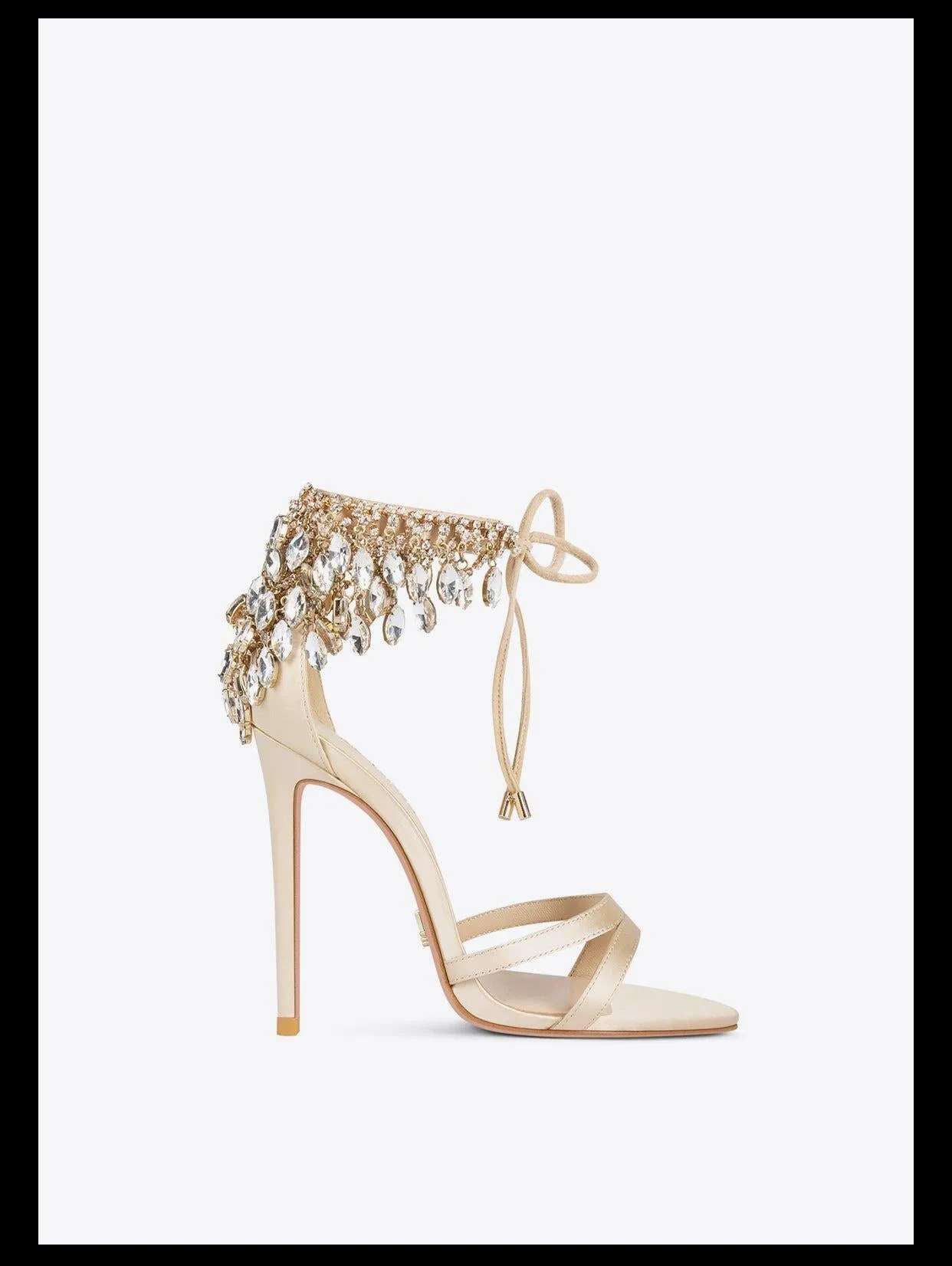 Champagne crystal drop open-toe lace-up dress high-heel sandals shoes - Imia