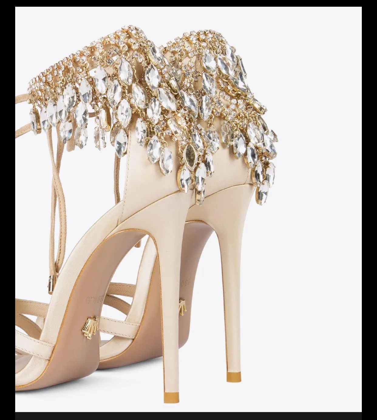 Champagne crystal drop open-toe lace-up dress high-heel sandals shoes - Imia