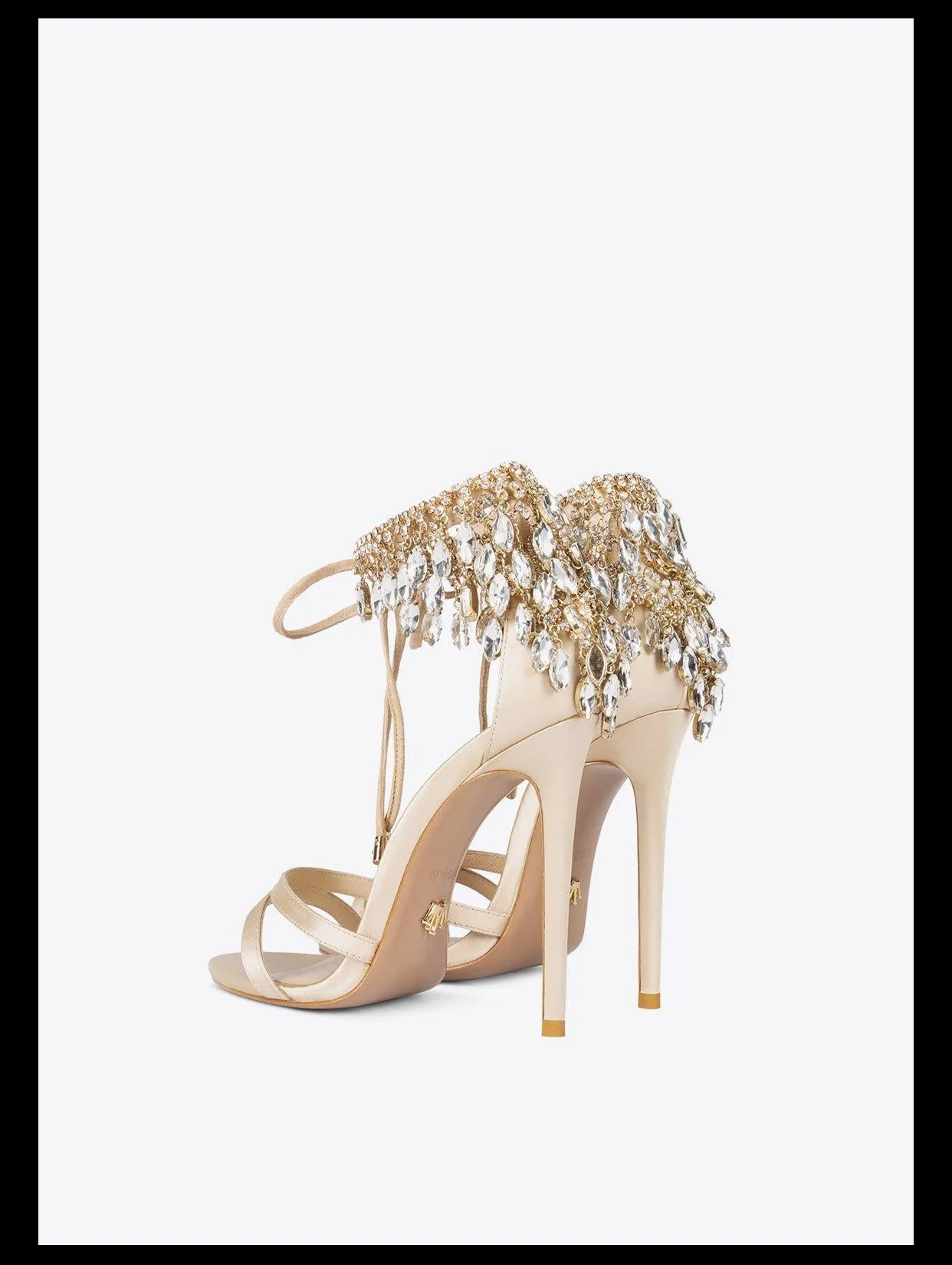 Champagne crystal drop open-toe lace-up dress high-heel sandals shoes - Imia