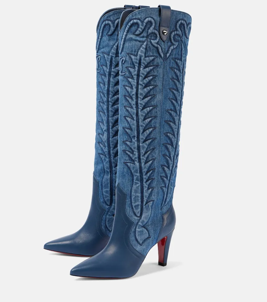 Christian Louboutin Santia Botta 85 denim and leather boots