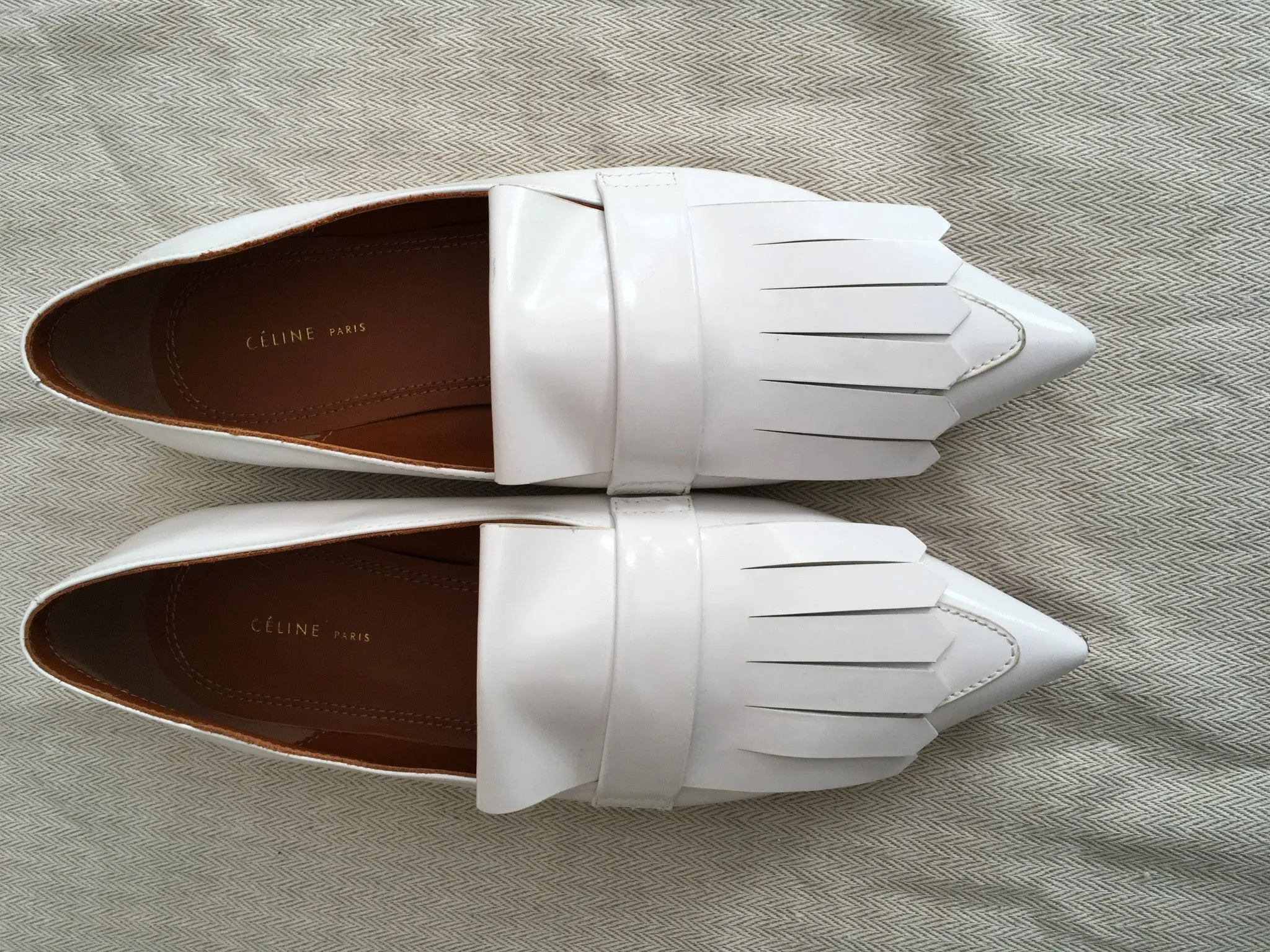 CÉLINE POINTED-TOE FRINGE WHITE FLATS SIZE 36 UK 3 US 6 SHOES LAdies