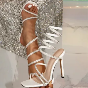 Crystal Ankle Wrap Strap Women Sandals Sexy Thin High Heels
