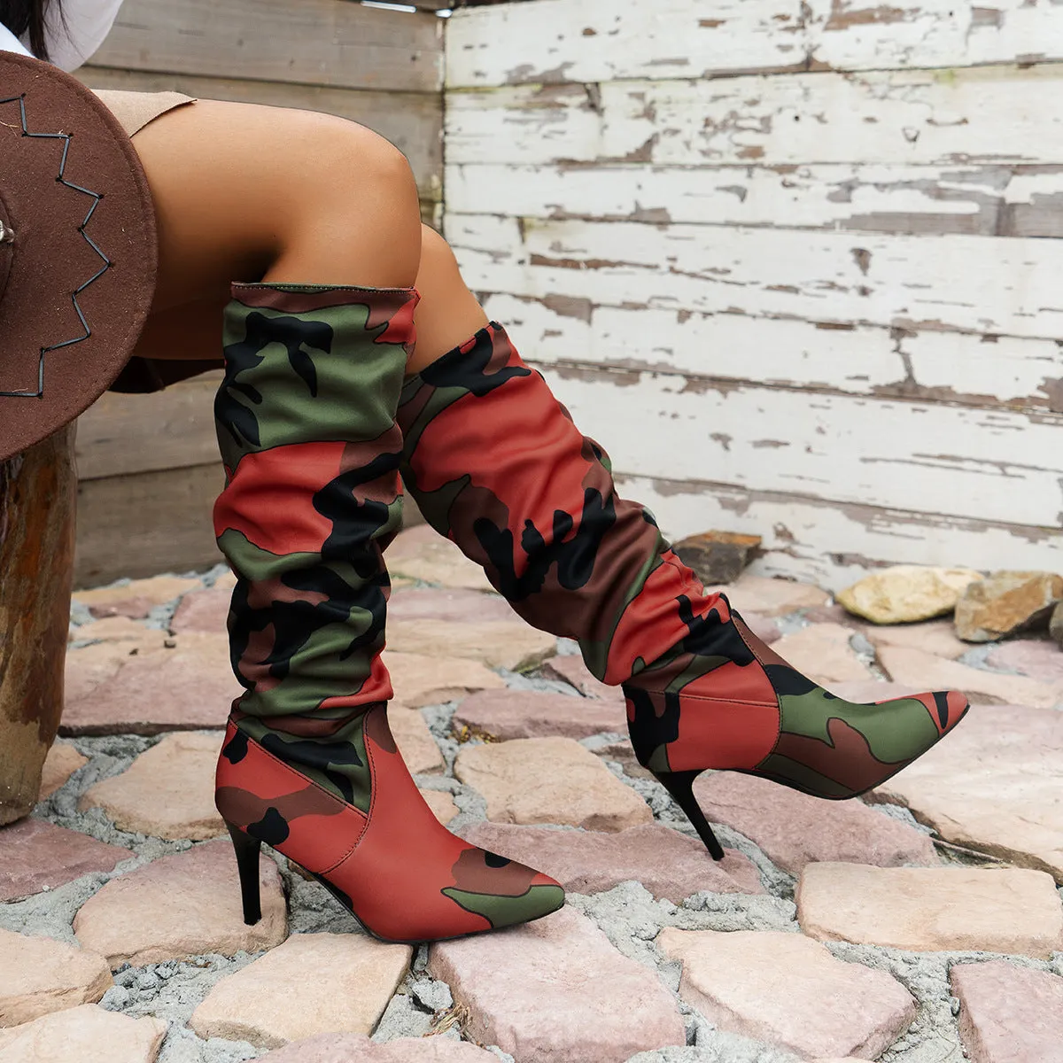 Diascia Camouflage Knee High Boots