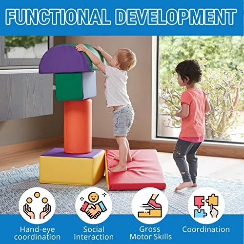 ECR4Kids SoftZone Climb and Crawl Activity Play Set, Lightweight Foam Shapes for Climbing, Crawling and Sliding, Safe Foam Playset for Toddlers and Preschoolers, 5-Piece Set, Primary