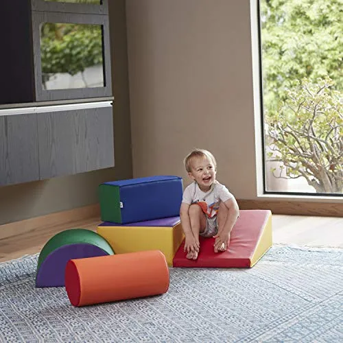 ECR4Kids SoftZone Climb and Crawl Activity Play Set, Lightweight Foam Shapes for Climbing, Crawling and Sliding, Safe Foam Playset for Toddlers and Preschoolers, 5-Piece Set, Primary