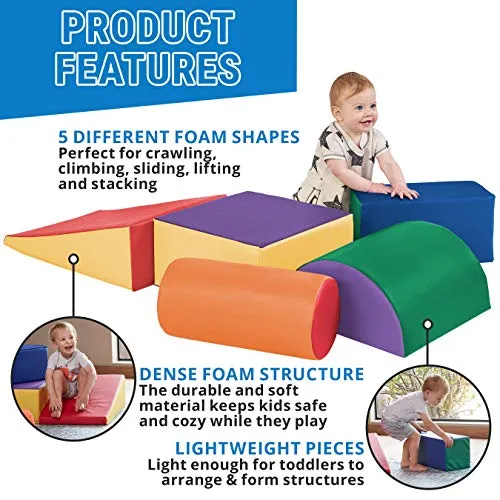 ECR4Kids SoftZone Climb and Crawl Activity Play Set, Lightweight Foam Shapes for Climbing, Crawling and Sliding, Safe Foam Playset for Toddlers and Preschoolers, 5-Piece Set, Primary