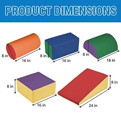 ECR4Kids SoftZone Climb and Crawl Activity Play Set, Lightweight Foam Shapes for Climbing, Crawling and Sliding, Safe Foam Playset for Toddlers and Preschoolers, 5-Piece Set, Primary
