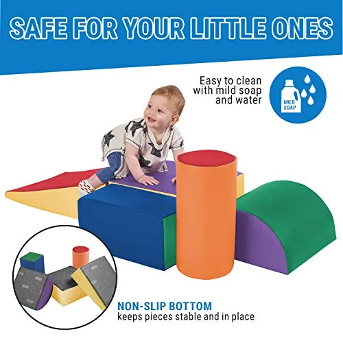 ECR4Kids SoftZone Climb and Crawl Activity Play Set, Lightweight Foam Shapes for Climbing, Crawling and Sliding, Safe Foam Playset for Toddlers and Preschoolers, 5-Piece Set, Primary