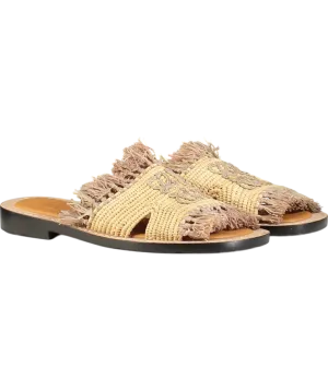 Loewe Beige Natural Fringed Logo-embroidered Raffia Slides UK 3 EU 36 👠