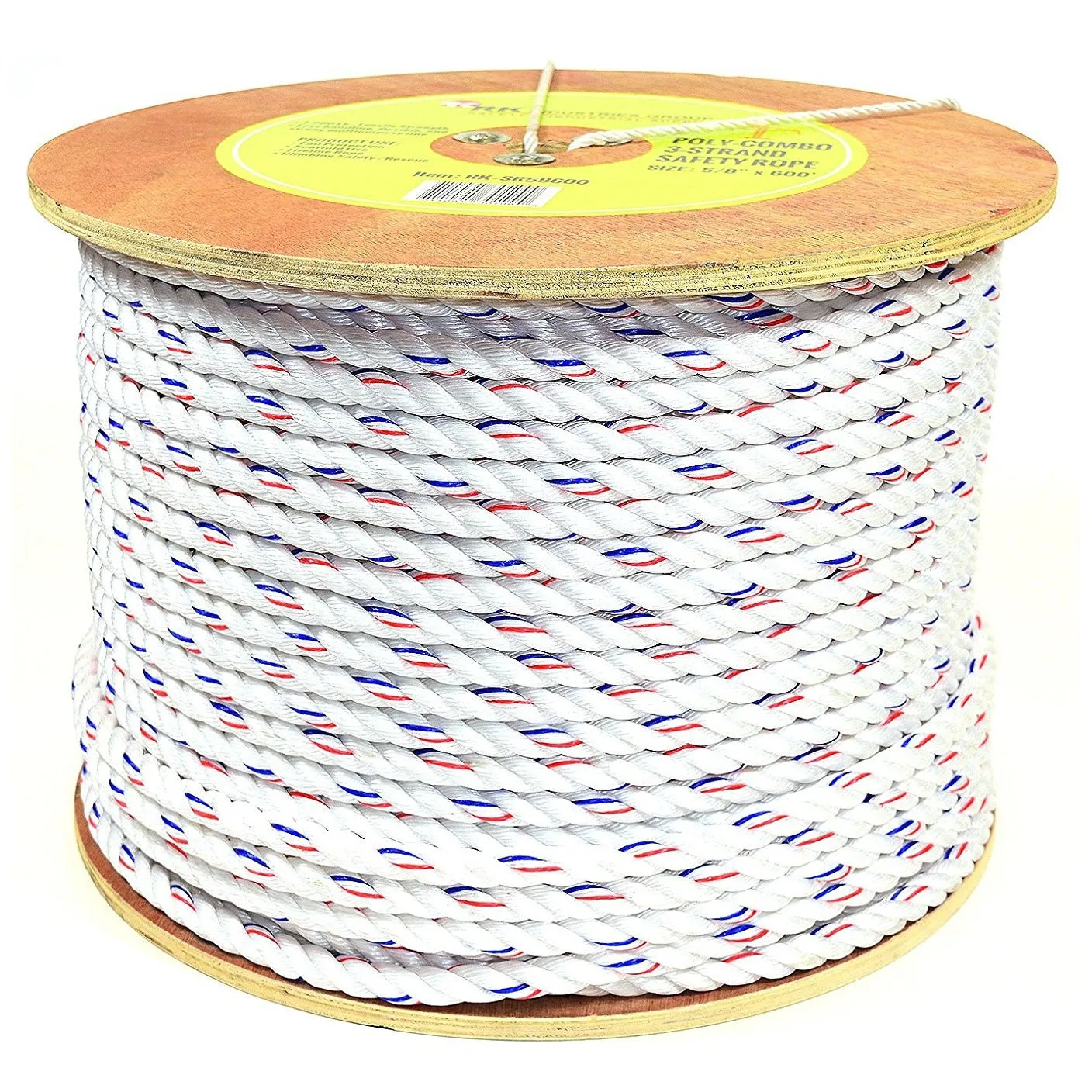 RK SR58600 Poly-Combo 3-Strand Safety Rope, 5/8 in x 600 ft