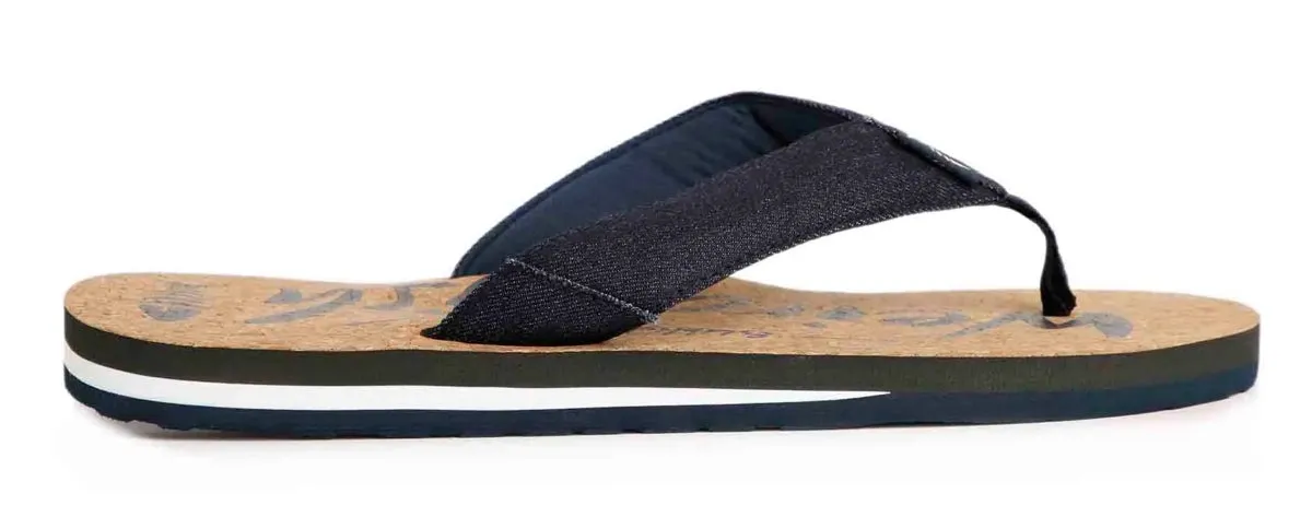 Weird Fish Mens Corkham Cork Effect Flip Flops - Denim
